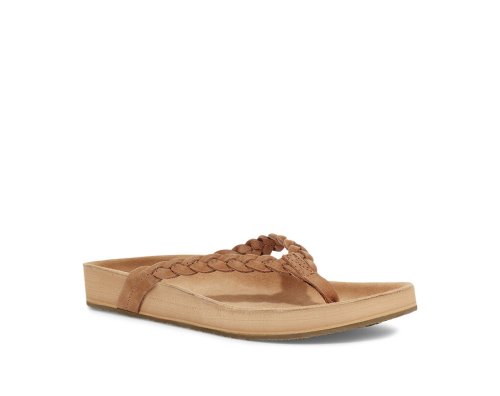 Tong Sanuk She Loungy Braid Cuir Femme - Marron ZLIJTO635